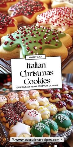 italian christmas cookies are displayed on trays