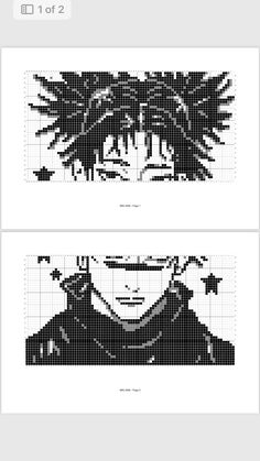 two cross stitch pictures with the same image as each other, one is black and white