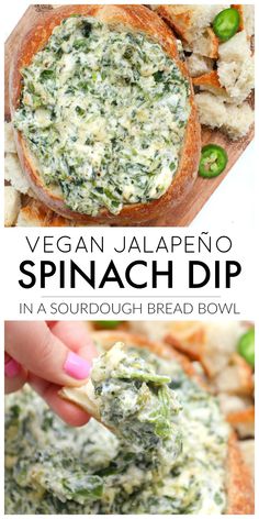 spinach dip in a sourdough bread bowl is an easy and delicious appetizer