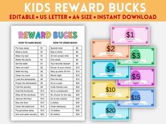 reward bucks for kids to print and use on the back of their money cards,