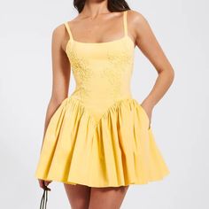 Miss Circle Yellow Dress With Lemon Head Scarf Lemon Head, Miss Circle, Cotton Corset, Yellow Mini Dress, Eve Dresses, Corset Mini Dress, Corsets And Bustiers, Garden Parties, Bustier Dress