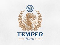 the logo for temper pale ale is shown in gold and blue on a white background