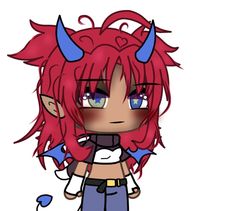 an anime character with red hair and horns