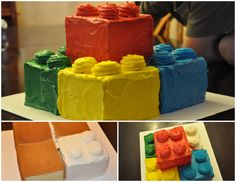 there are four different cakes made to look like legos