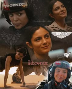 a collage of people with helmets on and one person wearing a motorcycle helmet, the other