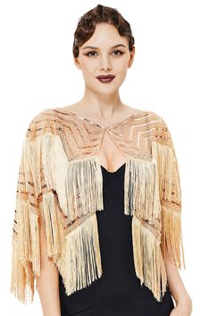 PRICES MAY VARY. Material: high quality polyester with sequins and long fringes. Size: One Size fits most. Feature: Bright color, sparkling sequin embellishments, double-layer fringes, clasp closure. Design: With the similar tones of cloth with sequins and irregular tassels, the Roaring 20s appears on this shawl. Perfect match for a cocktail dress or a party costume. Occasion: Stylish outfit for daily wear, also can be wore as a vintage 1920s flapper outfit for a special event such as Gatsby the Great Gatsby Party Outfit Women, Gatsby Party Outfit Women, Roaring 20s Party Outfit, Flapper Outfit, Gatsby Gala, Fur Trimmed Cape, Draped Coat, The Roaring 20s, Cape For Women