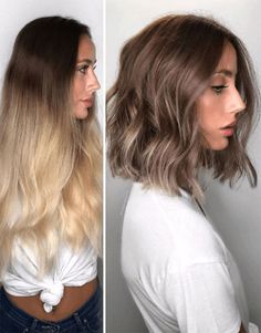 Hair-Transformations-Before-And-After-Oneshot-Hair-Awards-Behindthechair Coffee Brown Hair, Hair Change, Blond Ombre, Brunette Balayage, Lob Haircut, Short Hair Balayage, Short Wavy Hair, Girl Haircuts, Balayage Brunette