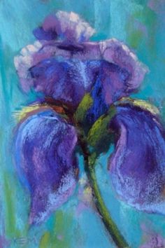 a painting of a purple flower on a blue background