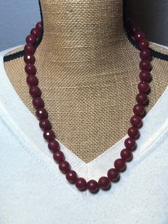 Large Faceted Round 745.00 Carats of Montana Corundum Red Ruby Gemstone Neckl   FREE SHIPPING IN THE USA, $11 Every Where Else.   This necklace can be made with Silver Spacer Balls and Silver Clasp if Buyer Prefers, no additional Charge. Red Ruby Round Beaded Necklace, Red Ruby Beaded Necklace, Luxury Red Necklace With Polished Beads, Red Gemstone Crystal Necklace With Round Shape, Red Crystal Necklace With Gemstone Beads, Formal Ruby Necklaces With Round Beads, Red Crystal Necklaces With Gemstone Beads, Elegant Red Faceted Necklace, Red Ruby Gemstone Bead Necklaces