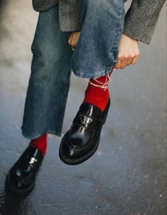 Loafer Outfits, Prada Loafers, Red Loafers, Chanel Slingback, Red Socks, Loafers Outfit, Sock Outfits, Dior Designer, Dior Handbags