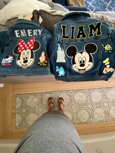 Jean Jacket Disney Jean Jacket Patches, Disney Jean Jacket, Disney Denim Jacket, 1st Bday Photoshoot, Family Disney Vacation, Pins On Denim Jacket, Disney Bound Outfits Casual, Mouse Paint, Custom Jean