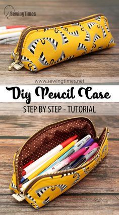 the diy pencil case is made with an easy sewing pattern and zippered closure