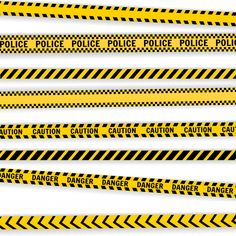 yellow and black police tape with danger signs on them