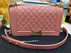 Chanel Quilted Medium Boy Flap Shoulder Bag Pre owned Pink Lambskin Serial #243***** Includes dust bag Chanel Handbags Pink, Pink Chanel Bag, Pink Chanel, Bag Boys, Celine Bag, Chanel Boy, Handbags Online, Gucci Handbags, Original Recipe