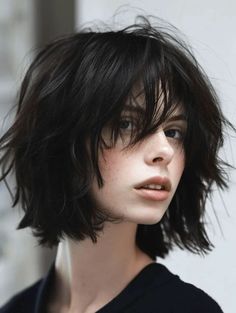 Black Hair Bob With Bangs, Short Black Bob With Bangs, Apple Cut Hair, Black Hair Inspo Short, Head Looking Up Reference, Short Bob Black Hair, Short Female Haircut, Short Hair With Long Bangs, Short Black Hair With Bangs