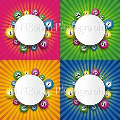 four different colored buttons with numbers on them and one number in the middle, two are numbered