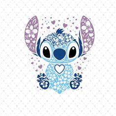 a cute blue and purple koala with hearts on it's chest, sitting in front of a white background