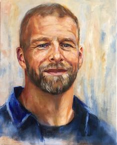 a painting of a man with a beard and blue shirt