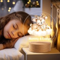 [Unique Design]:This beautiful night light features a whimsical design that combines cute parent-child animal elements with dreamy stars, moons, and clouds. The round shape and soft, soothing colors create a peaceful atmosphere, perfect for bedtime stories and peaceful sleep. It can be customized with the mother and child's name, and there are up to 31 patterns for you to choose from. Pick the animal that you and your child are most satisfied with. [Soft Led Glow]:This night light features soft Calming Environment, Moon Clouds, Peaceful Sleep, Mommy Baby, Beautiful Night, Whimsical Design, Nursery Room Decor, Decor Birthday, Soothing Colors