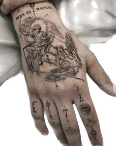 a person's hand with tattoos on it