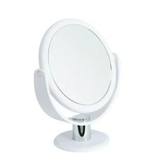 a white lighted mirror on a stand