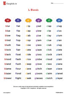 an english worksheet with the words blends and blends in different colors