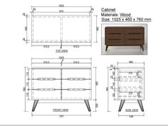 an image of a cabinet with measurements and measurements for the drawers on each side, along with