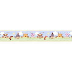 winnie the pooh wallpaper border with teddy bears and bees in blue, yellow and pink