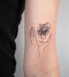 a woman's arm with a tattoo on it that has lines in the middle