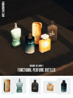 an image of bottles that are on the ground with text overlaying them reading finding the works 4 functional perfume bottle