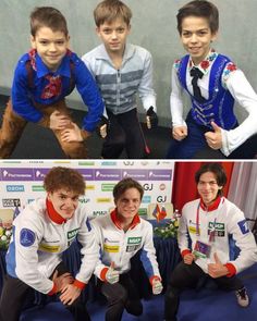 three boys are posing for pictures with their medals