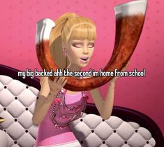 a cartoon girl holding a giant donut in front of her face with the words, my big backed ahh the second home from school