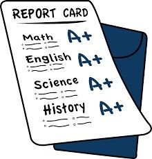 a report card with the words,'report card math english science and history '