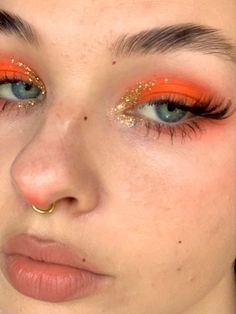 Easy Orange Makeup Looks, Warm Eye Makeup, Orange Eye Makeup, Rave Makeup, Swag Makeup, Dope Makeup