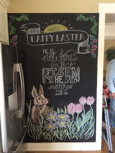 a chalkboard with an easter message on it