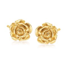 Ross-Simons - 14kt Yellow Gold Rose Stud Earrings. Representing love and romance, the rose is a beautiful bloom no matter the season. Turn this favorite flower into a lifelong keepsake and accessory with these 14kt yellow gold rose stud earrings. Pretty petals are crafted in fine detail, shining with a polished finish. Would make a lovely gift for a birthday, anniversary or another special occasion. Post/clutch, 14kt yellow gold rose stud earrings. Gold Rose Design Earrings For Anniversary, Gold Flower Earrings For Anniversary On Valentine's Day, Gold Flower Earrings For Valentine's Day Anniversary, Rose Design Flower Earrings For Anniversary, Rose Flower Earrings For Anniversary, Flower-shaped Earrings With Rose Design For Anniversary, Flower Shaped Rose Design Earrings For Anniversary, Flower Earrings With Rose Design For Anniversary, Dope Jewelry Accessories