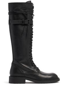 25mm Heel. Leather upper. Front lace-up closure. Adjustable strap with buckle closure. Leather lining and insole. Rubber sole Ann Demeulemeester Boots, Versace Brand, Ski Accessories, Ann Demeulemeester, Pretty Shoes, Swim Accessories, Heeled Loafers, Ski Wear, Manolo Blahnik