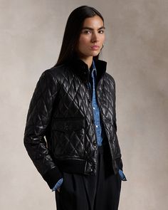 Quilted Leather Bomber Jacket Dinner Outfits Winter, Women Ralph Lauren, Winter Party Dress, Sheep Leather, Jacket For Women, Dinner Outfits, Quilted Leather, Fall 2024