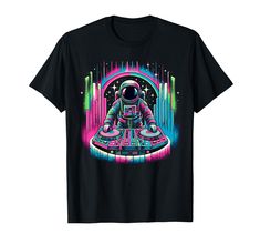 PRICES MAY VARY. DJ astronaut collection, a unique vibe for space, astronaut fans and music enthusiasts alike. This perfect mix of funny astronaut humor and DJ culture offers a range of gifts for anyone who's into beats, bass, and astronauts. Features the coolest DJ astronauts behind the decks and party vibes. Lightweight, Classic fit, Double-needle sleeve and bottom hem Space Theme Party Shirts, Astronaut Drummer, Kids Panda Shirt Space, Astronaut Tshirt Designs, Space-themed Short Sleeve T-shirt With Screen Print, Space-themed Cotton T-shirt With Graphic Print, Funny Kids, Branded T Shirts, Funny Tshirts