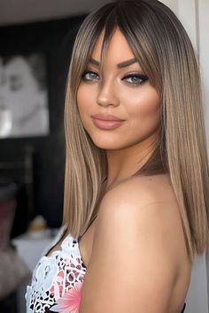 Sleek Hair With Bangs Bangs And Balayage, Pump Up The Volume, Brown Hair Shades, Sleek Hair, Brunette Color, Hair Affair, Hair Shades, Sleek Hairstyles, In The Mood