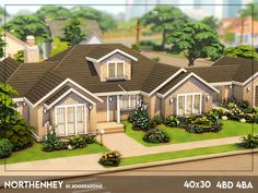 this is an artist's rendering of the front of a house with lots of landscaping