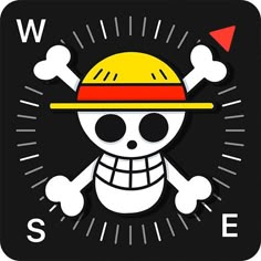 a skull wearing a yellow hat with two bones on it's face and the word w