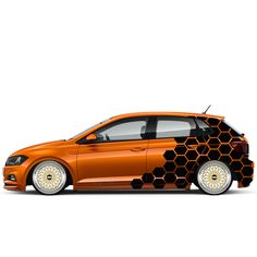 an orange car with honeycombs on it