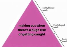 a pink triangle with the words making out when there's a huge risk of getting caught