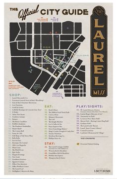 the official city guide for larcel music is shown in black and white, with an orange border