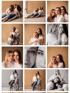 a collage of people posing for pictures with their baby and mother's face