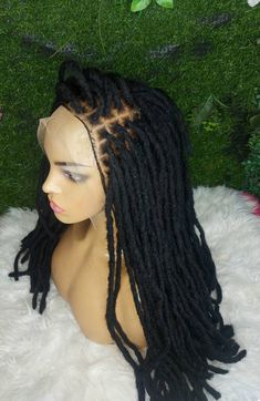 Faux locs on a front lace wig All our braided wigs are handmade wigs, carefully hand-picked and crafted by selected professional braiders. We bleach the knots for a very realistic look. We provide babyhair in all our wigs, if you do not need it, you can take it off or add note to that effect. All our wigs comes with the big elastic band, our full lace wigs comes with the adjustable straps and combs and can be put in a Ponytail. Our frontal comes with a breathable cap and elastic band for extra g Soft Faux Locs, Goddess Locks, Faux Locs Wig, Dread Wig, Soft Dreads, Crochet Faux Locs, Natural Dreads, Faux Locks, Sister Locs