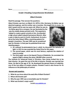 the worksheet for grade 5 reading commension worksheet