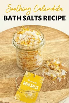 Best Calendula Bath Salts Recipe [Soothing & Healing] - DIY Beauty Base Bath Salt Recipe, Bath Salts Diy Recipes, How To Dry Flowers, Diy Bath Soak, Bath Soak Recipe, Floral Bath Salts, Bath Salts Gift