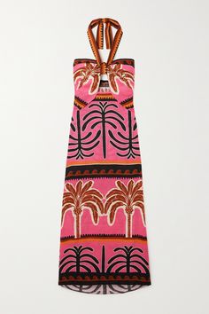 Inspired by the 'Unexpected Symbolism' of nature, Johanna Ortiz's midi dress is printed with a tropical motif featuring signature palm trees. It's been locally made in the brand's native Columbia from breezy linen and has a twisted halter neckline that's framed with a cutout and shirred at the back. Slip yours on over your favorite bikini. <br><br>This product was Locally Made and supports Craft and Community. Find out more about NET SUSTAIN <a href="https://www.net-a-porter.com/en-gb/campaigns/net-sustain">here.</a> Johanna Ortiz Dresses, Palm Tree Dress, Net Sustain, American Flag Sweater, Mirrored Wallpaper, Johanna Ortiz, Silk Midi Dress, Fashion 2024, Red Midi Dress